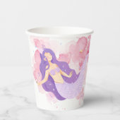 かわいい人魚ピンク海の下で小さな女の子 紙コップ (正面)