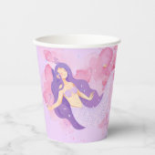 かわいい人魚ピンク海の下で小さな女の子 紙コップ (正面)