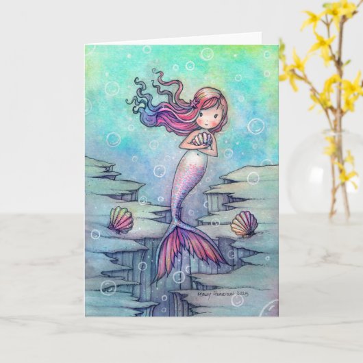 かわいい人魚ファンタジーアートすべての行事カード カード (黄色い花)
