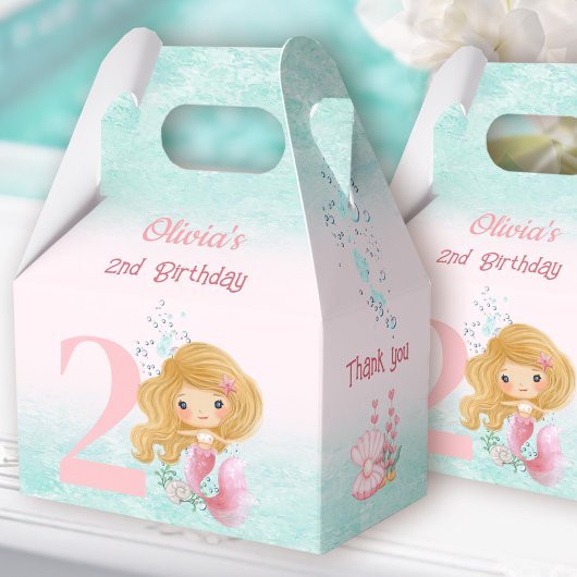 かわいい人魚ブロンドヘア誕生日ピンク フェイバーボックス