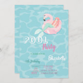 かわいい人魚プール誕生日パーティー 招待状 (正面/裏面)