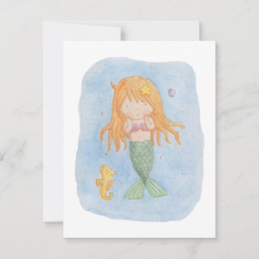 かわいい人魚姫の誕生日パーティー招待状 招待状 (正面)