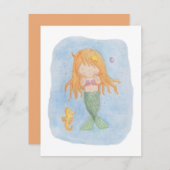 かわいい人魚姫の誕生日パーティー招待状 招待状 (正面/裏面)