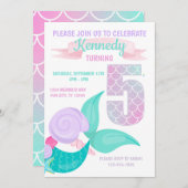 かわいい人魚姫の5歳の誕生日パーティーの招待 招待状 (正面/裏面)