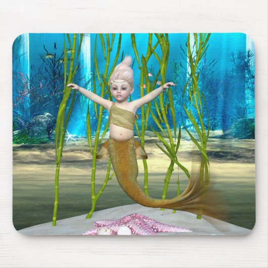 かわいい人魚姫 ファンタジー ガール 青い海 マウスパッド (正面)
