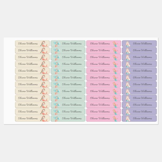 かわいい人魚気にの日学校名の服 ラベル (シート)