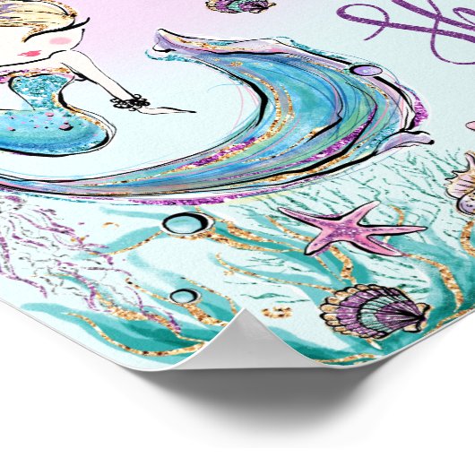 かわいい人魚誕生日赤ちゃんシャワー貝を撮る ポスター (角)