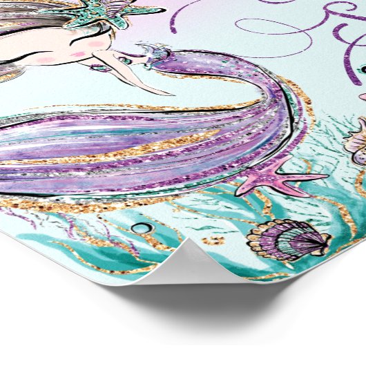 かわいい人魚誕生日赤ちゃんシャワー貝を撮る ポスター (角)