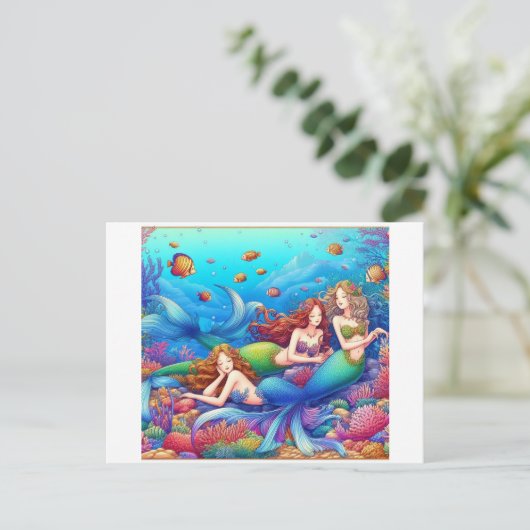 かわいい人魚遊3人 ポストカード (スタンド正面)