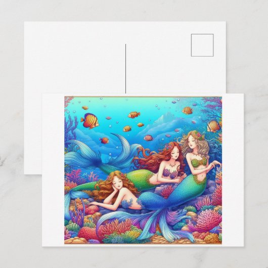 かわいい人魚遊3人 ポストカード (正面/裏面)
