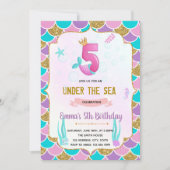 かわいい人魚5歳の誕生日の招待状 招待状 (正面)