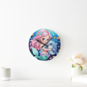かわいい人魚 & イルカ ウォールクロック - 編集可能な名前 (ホーム)