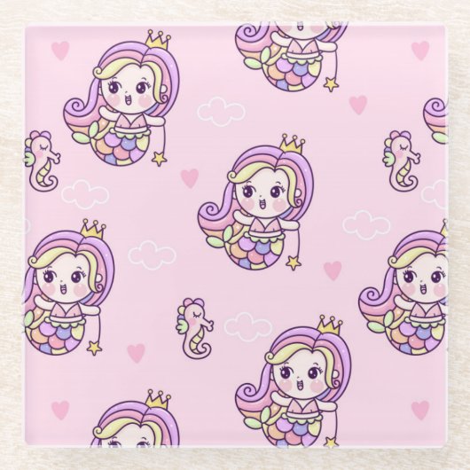 かわいい人魚 ガラスコースター (正面)