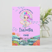 かわいい人魚 グリッター パール レインボー 誕生日パーティー 招待状 (スタンド正面)