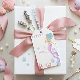 かわいい人魚 & ケーキの子供の誕生日プレゼントタグ ギフトタグ