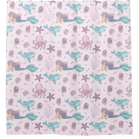 かわいい人魚 シャワーカーテン (正面)