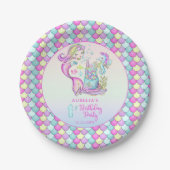 かわいい人魚 |シーガールの最初の誕生日パーティー ペーパープレート (正面)