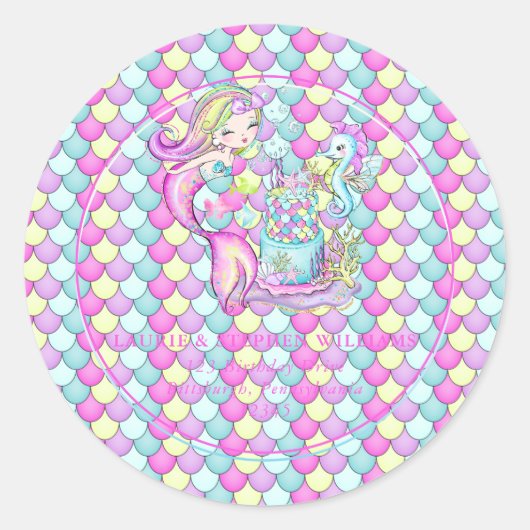 かわいい人魚 |シーガールズ誕生日差出人住所 ラウンドシール (正面)