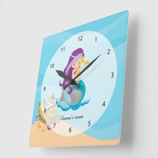 かわいい人魚 スクエア壁時計 (傾斜)
