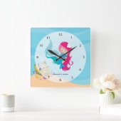 かわいい人魚 スクエア壁時計 (ホーム)