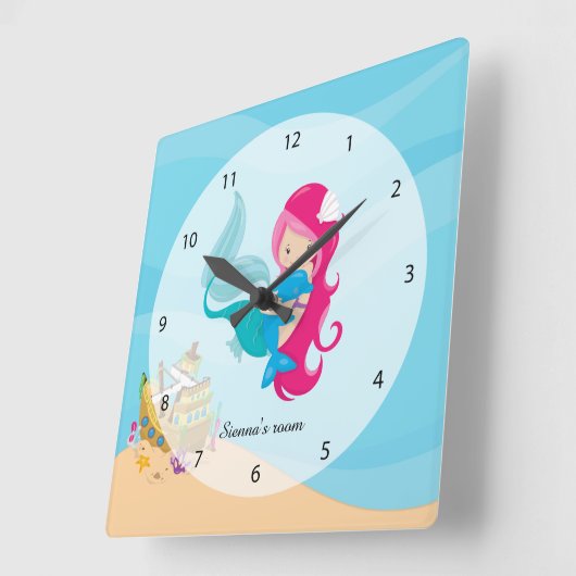 かわいい人魚 スクエア壁時計 (傾斜)