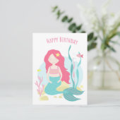 かわいい人魚 ピンクとミントの女の子の誕生日 ポストカード (スタンド正面)