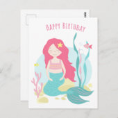 かわいい人魚 ピンクとミントの女の子の誕生日 ポストカード (正面/裏面)