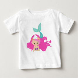 かわいい人魚、ピンクの髪、リトルマーメイド、ヒトデ ベビーTシャツ