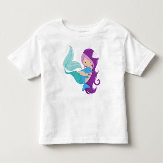 かわいい人魚, リトルマーメイド, 紫色の髪, イルカ トドラーTシャツ (正面)