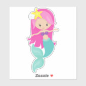 かわいい人魚,人魚の小さな人魚,ピンクの髪,ヒトデ シール (シート)