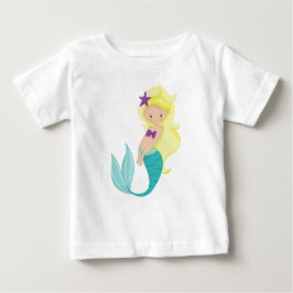 かわいい人魚、小さな人魚、金髪、スター ベビーTシャツ