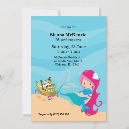 かわいい人魚 招待状 (正面)