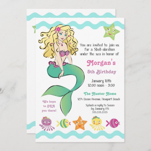かわいい人魚 招待状 (正面/裏面)