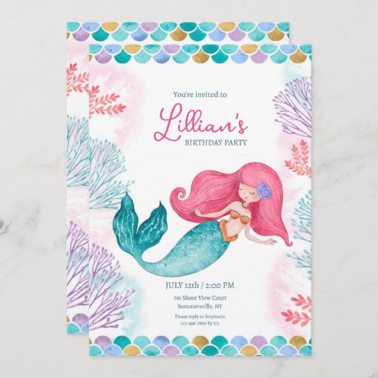 かわいい人魚 招待状 (正面/裏面)