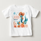 かわいい人魚 水彩 海の中の少女 名前 ベビーTシャツ (正面)