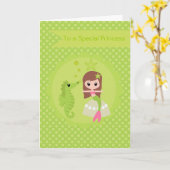 かわいい人魚（緑） カード (黄色い花)