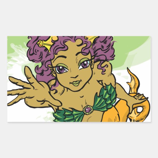 かわいい人魚 長方形シール (正面)