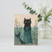 かわいい人魚 黒猫 ポストカード (スタンド正面)