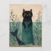 かわいい人魚 黒猫 ポストカード (正面)