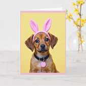 かわいい仔犬のウサギの耳のカード カード (黄色い花)