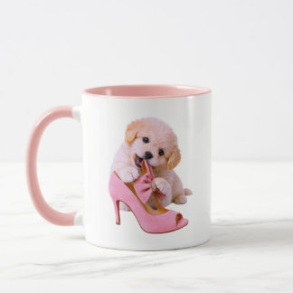 かわいい仔犬のピンクテーマ マグカップ