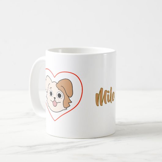 かわいい仔犬ハートマグカップ - 愛犬家へのギフト コーヒーマグカップ (正面左)