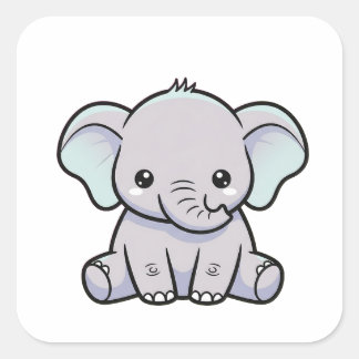 かわいい仔象のイラスト スクエアシール
