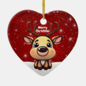 かわいい仔鹿とクリスマスの飾り 🦌 🎄 メリークリスマス セラミックオーナメント (正面)