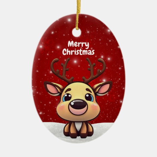 かわいい仔鹿のクリスマス 🎄🦌 メリークリスマス セラミックオーナメント (正面)