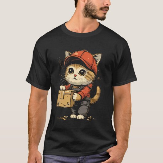 かわいい仕事猫宅配ドライバー Tシャツ (正面)