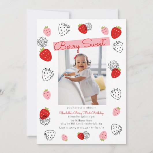 かわいい任意の年フォトベリースウィート誕生日 招待状 (正面)