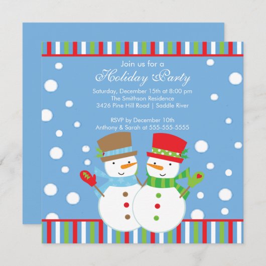 かわいい休日のクリスマスのパーティの招待状の雪だるま 招待状 (正面/裏面)