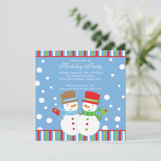 かわいい休日のクリスマスのパーティの招待状の雪だるま 招待状 (スタンド正面)