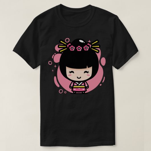 かわいい伝統的かわいい日本のガールチビ（小さくかわいく書いた感じ）スタイル Tシャツ (デザイン正面)